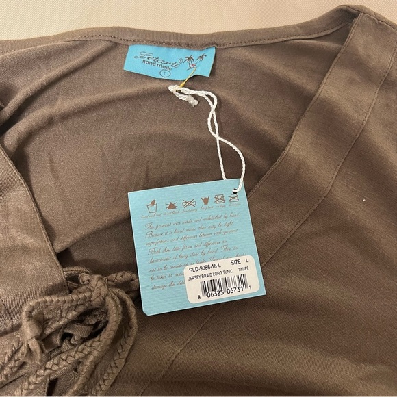 Letarte Jersey Braid Long Tunic Dress Lace Up Side Slits Taupe Size Large NWT - Picture 10 of 12